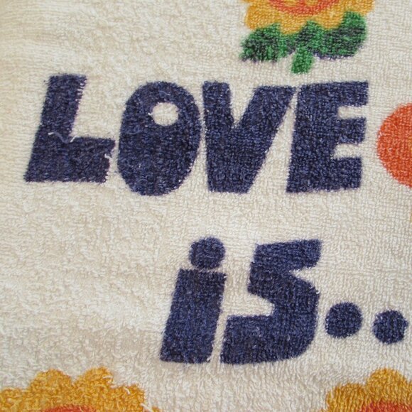 Vintage 1970s "Love is..." Beach Towel 54"x28" HAS WEAR - Picture 7 of 15